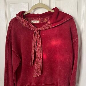 Free People Red Hoodie with Paisley Accent